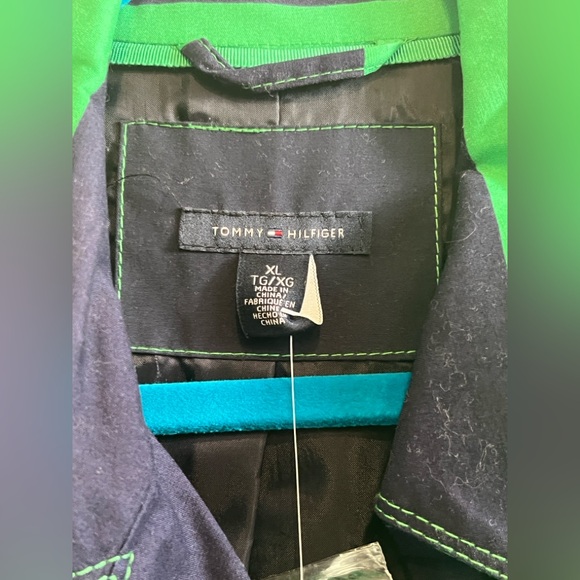 Tommy Hilfiger Green and Navy Striped Trench Coat XL - Picture 4 of 16